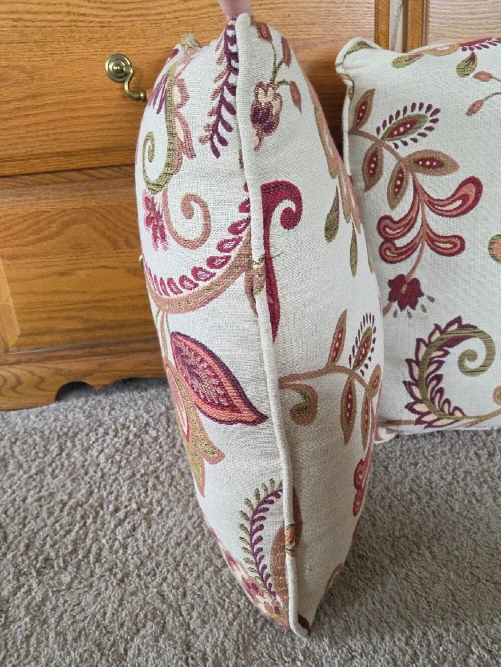 Paisley Floral Accent Pillow Pair in Cream and Red